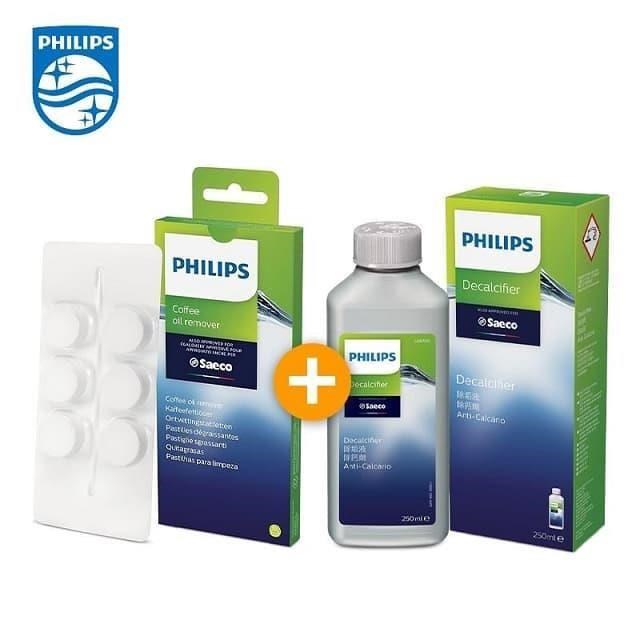 PHILIPS 飛利浦 義式咖啡機除垢劑(CA6700/55)*4入+咖啡油脂清潔錠(CA670/10)*1盒