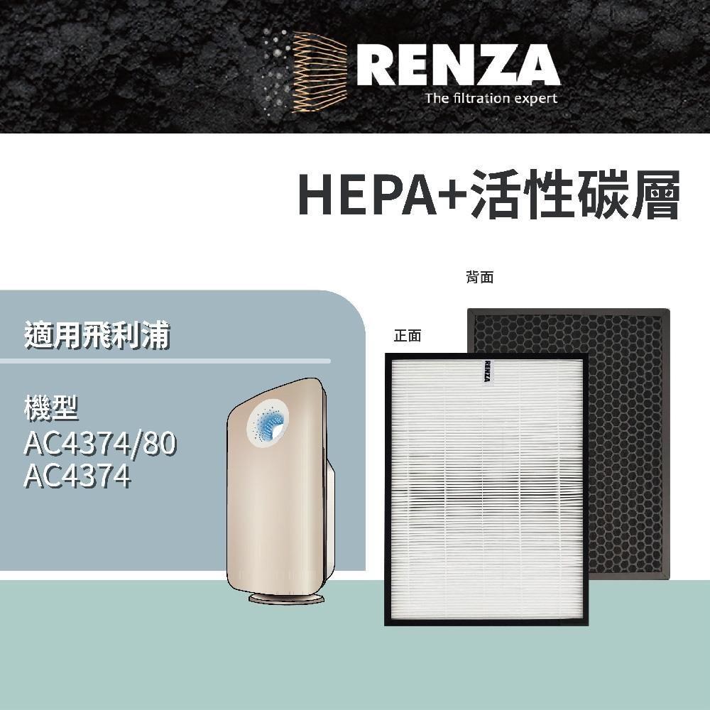 RENZA 適用PHILIPS飛利浦AC4373 AC4374可替換 AC4138 二合一 HEPA活性碳濾芯