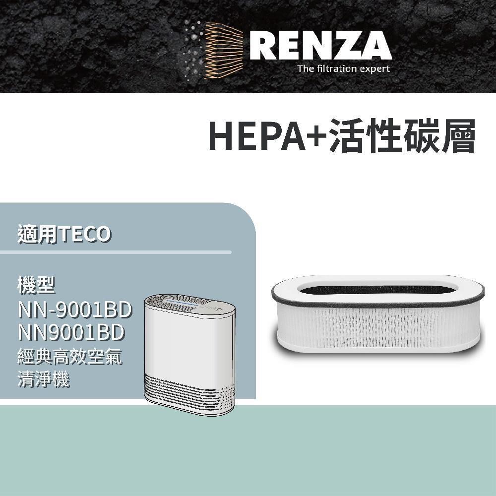 RENZA 適用 TECO東元 NN-9001BD NN9001BD 可替換YZAN17 高效HEPA活性碳濾網