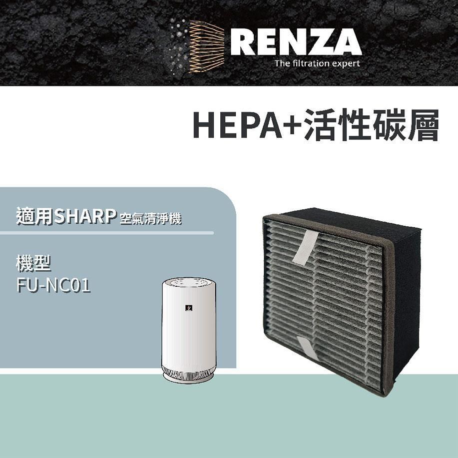 RENZA 適用Sharp夏普 FU-NC01 FU-NC01-W 360度呼吸圓柱空清機 HEPA活性碳濾網