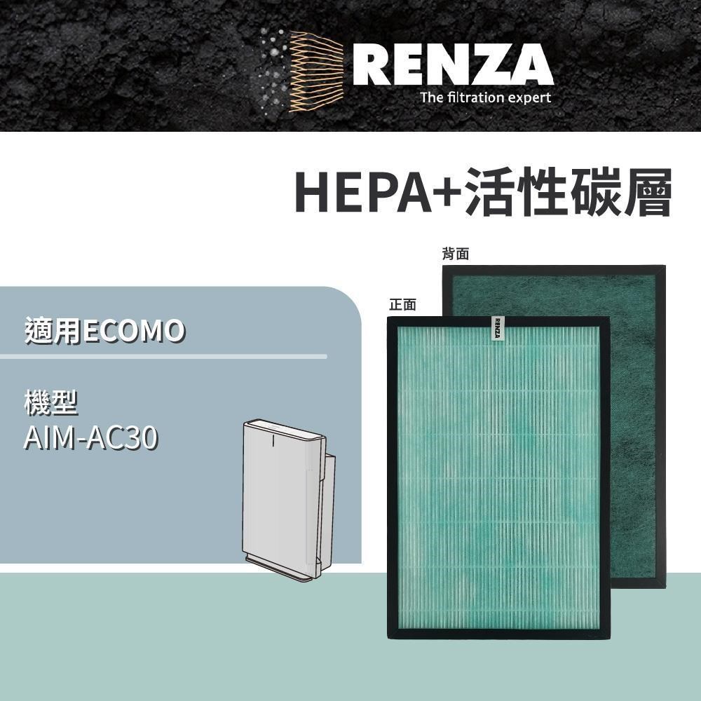 RENZA 適用 群光 ECOMO AIM-AC30 空氣清淨機 HEPA+活性碳二合一濾網組