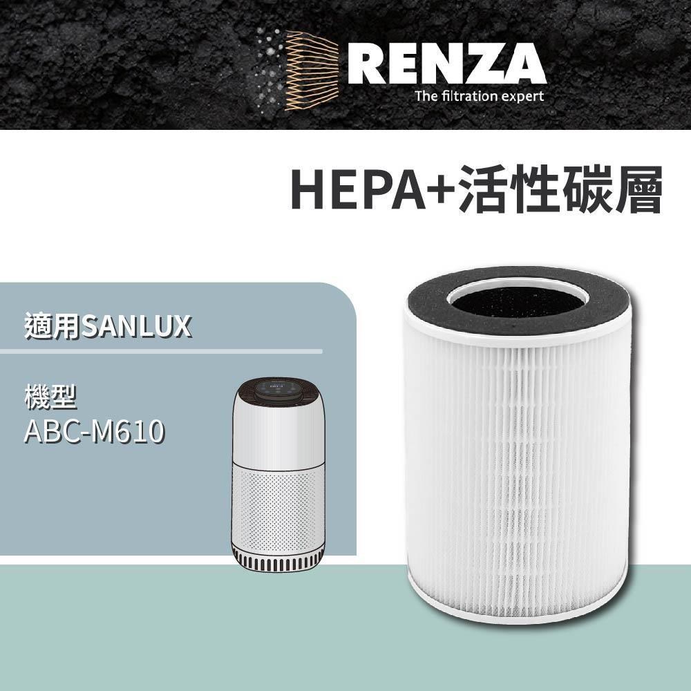 RENZA 濾網適用 SANLUX 台灣三洋 ABC-M610 HEPA活性碳濾網 替代 CAFT-M610HC