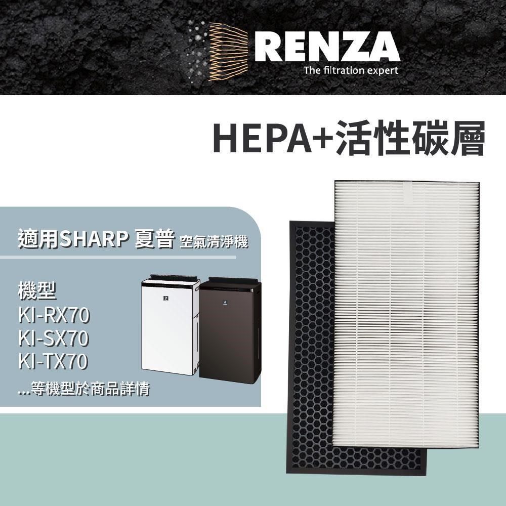 RENZA 適用Sharp夏普KI-RX70 SX70 TX70 RX75 SX75 TX75空氣清淨機 HEPA活性碳濾網