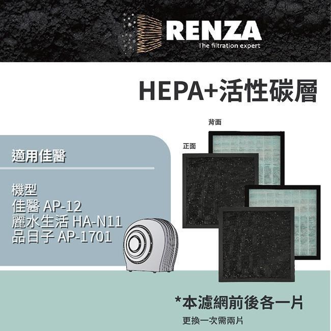 RENZA 適用 佳醫 AP-12 品日子 AP-1701 麗水生活 HA-N11 空清機 HEPA活性碳