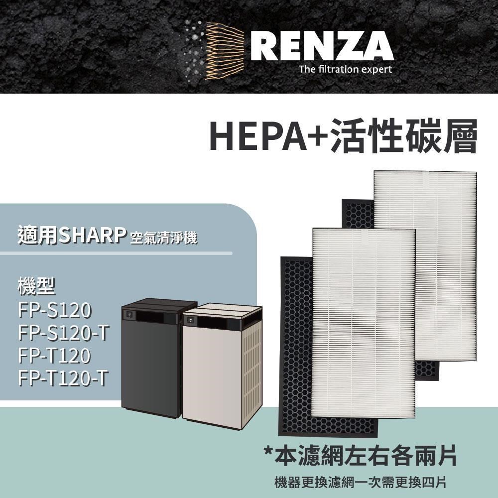 RENZA 適用Sharp 夏普 FP-S120 FP-S120-T FP-T120 FP-T120-T 空清機 HEPA活性碳