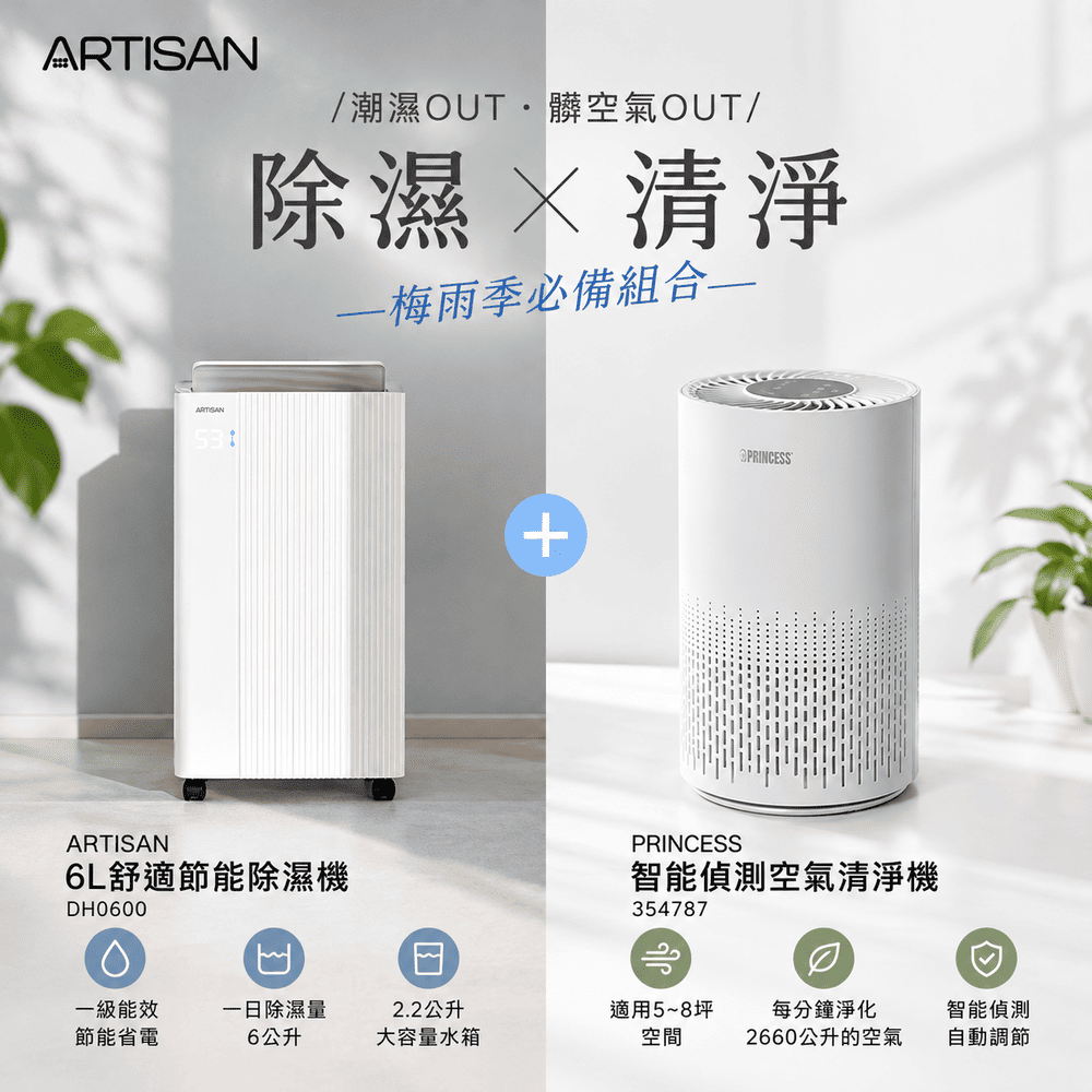 ARTISAN 6L舒適節能除濕機 DH0600+空氣清淨機