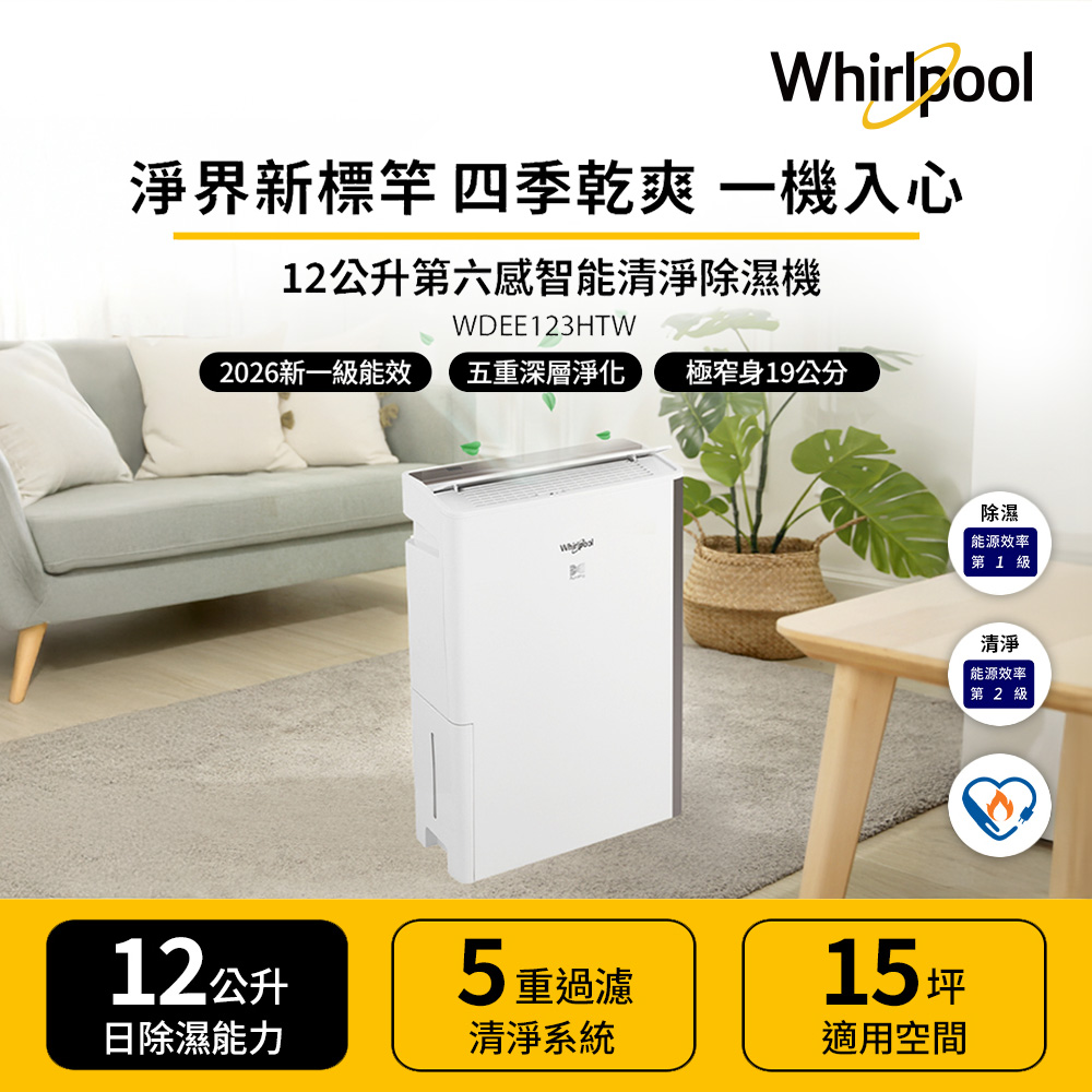 Whirlpool 惠而浦 12L清淨除濕機 WDEE123HTW
