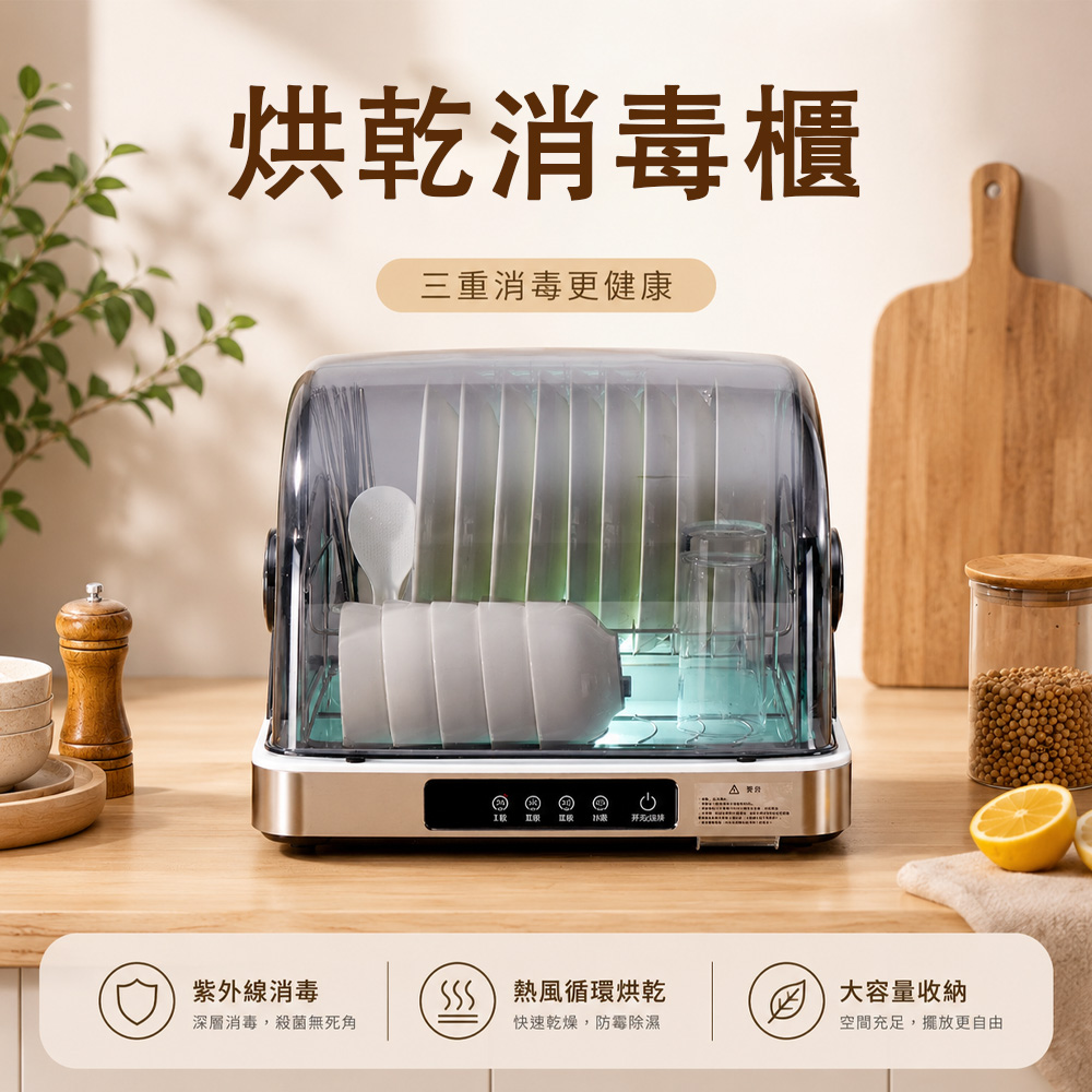 Rtako 110V家用烘碗機 95℃熱風乾燥櫃 碗筷烘乾機 餐具消毒櫃 紫外線消毒碗櫃 負離子 廚房收納 58L