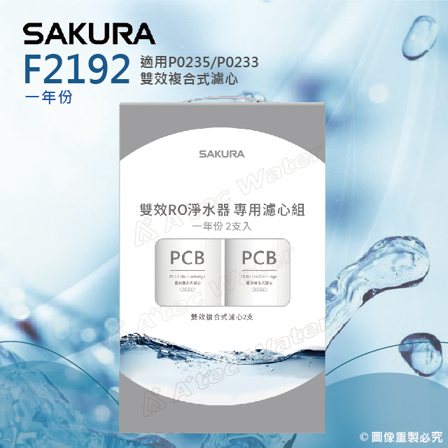 F2192 雙效RO淨水器專用濾心 一年份《2支入》 ★適用P0233/P0233A/P0531/P0235★F0162*2