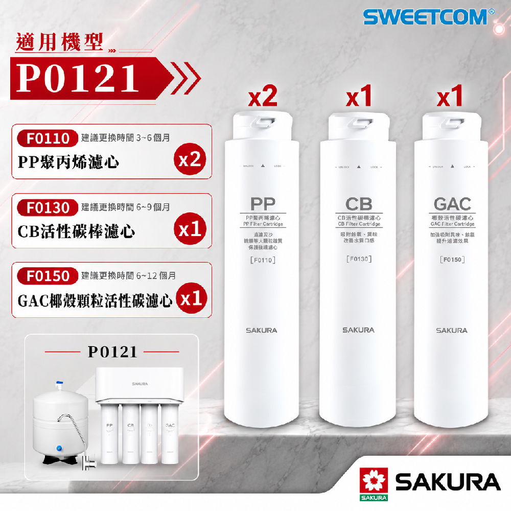 SAKURA 櫻花 F0110×2 F0130×1 F0150×1 濾心 適用於 P0121 飲水機濾心