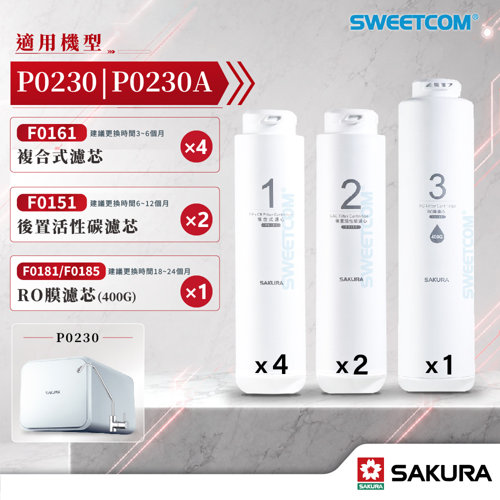 SAKURA 櫻花 F0151×2 + F0161×4 + F0181/185 ×1(400G) 共7隻 濾芯