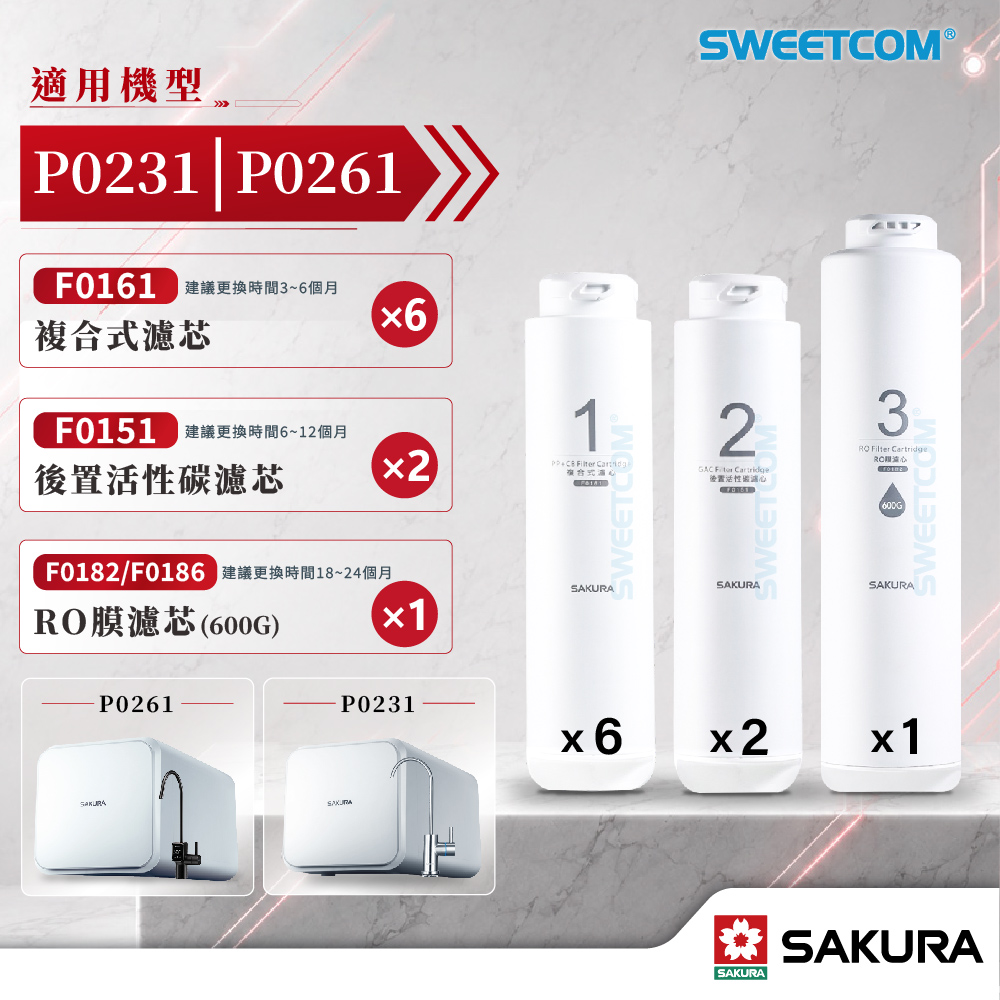 SAKURA 櫻花 F0151×2+F0161×6+F0182/186 ×1(600G) 共9隻 濾芯