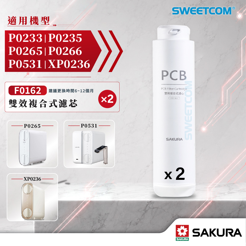 SAKURA 櫻花 F0162 雙效複合式濾心 ×2 適用P0531 P0266 P0265 XP0236A P0235/P0235A P0233/P0233A 濾心優惠組合商品