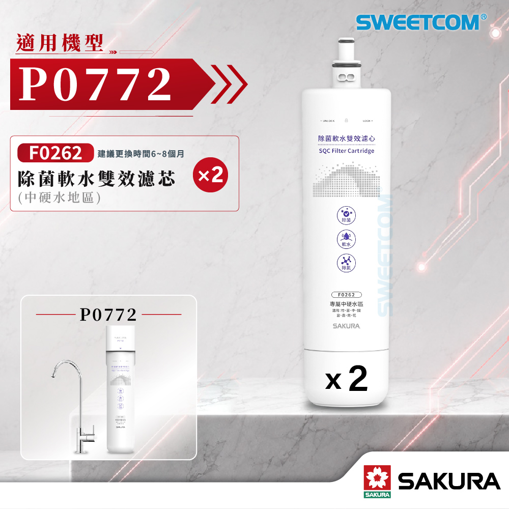 SAKURA 櫻花 F9002 濾芯組 F0262×2｜F0262 濾心濾芯｜除菌軟水雙效｜中硬水區｜P0772 生飲淨水器