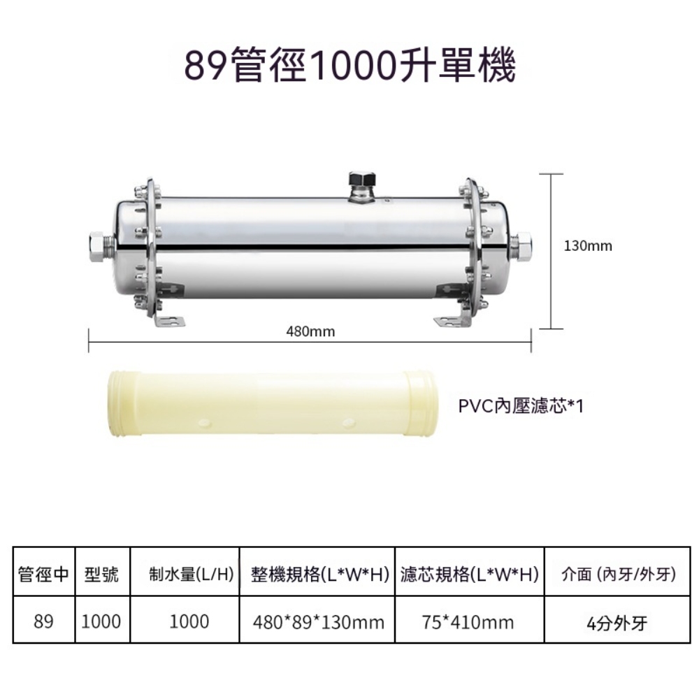 集集客 不鏽鋼全屋超濾淨水器 1000L 大流量黃泥水過濾器 89管徑 自來水井水過濾設備 廚房淨水器