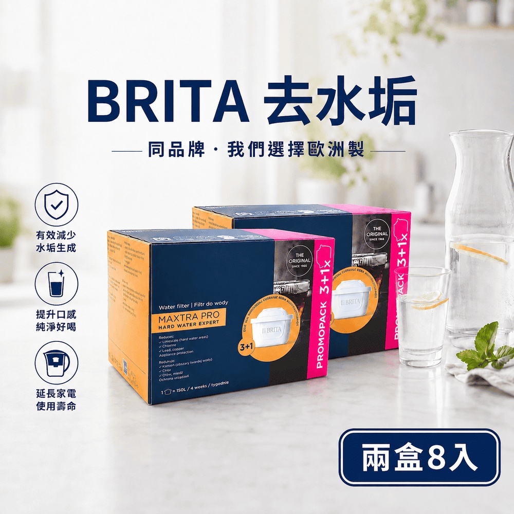 BRITA MAXTRA Pro Hard Water Expert 去水垢濾芯 (3+1裝) 8入 (歐規平輸/增強去水垢50％)