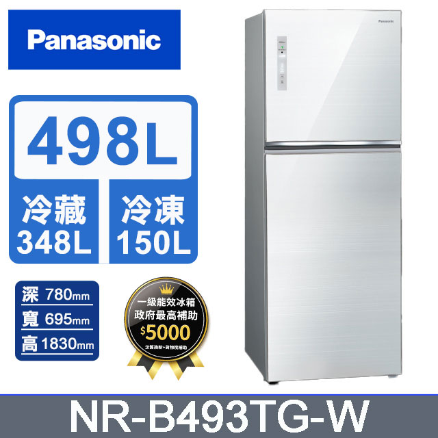 Panasonic國際牌 無邊框玻璃498公升雙門冰箱NR-B493TG-W(翡翠白)