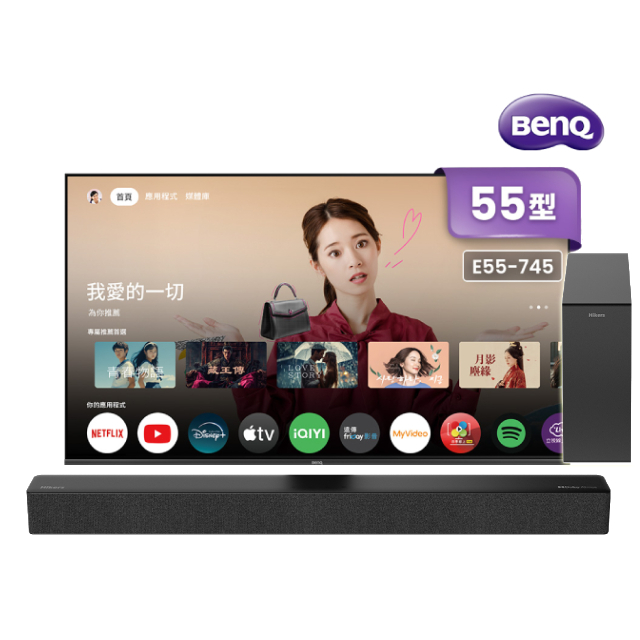 55吋4K 120Hz DLG低藍光追劇護眼Google TV連網液晶顯示器 含ATMOS無線重低音環繞聲霸 (E55-745)