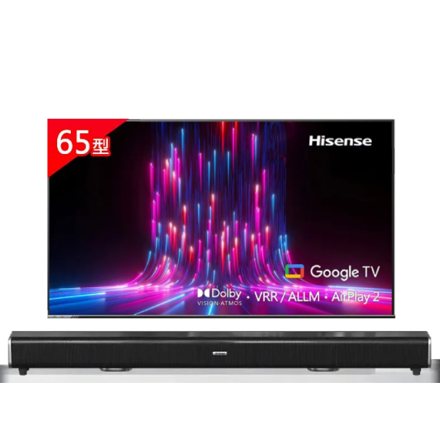 Hisense 海信 65型 4K Google+Apple雙認證 HSR 120Hz 杜比全景聲 AI智慧顯示器 含MAJORITY Teton劇院聲霸 (65A6K)