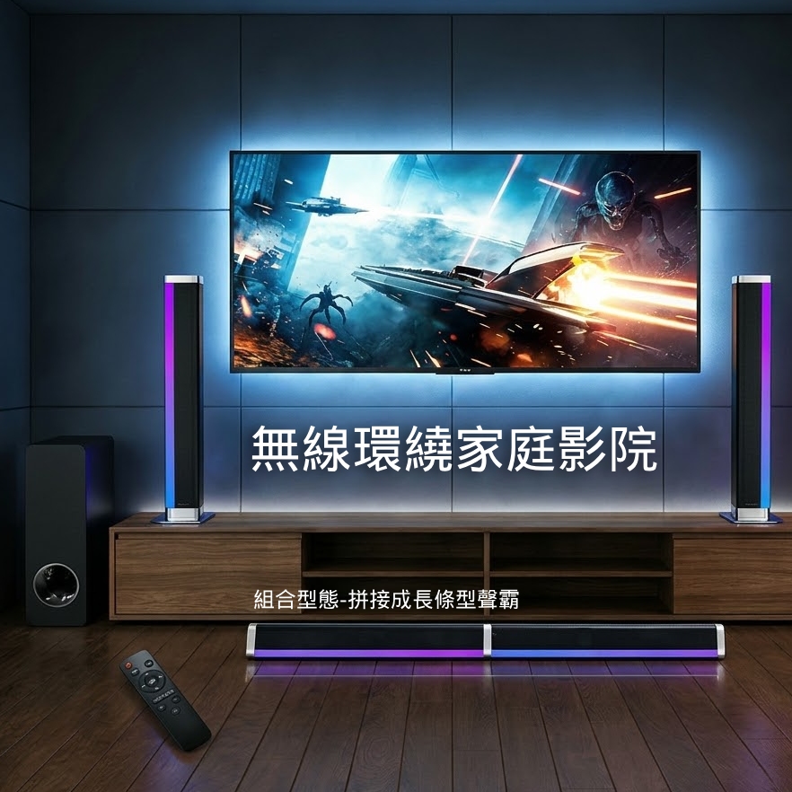 mimax 米覓 無線環繞重低音家庭影院聲霸 (RGB喇叭/電競音響/情境燈效/長型喇叭)