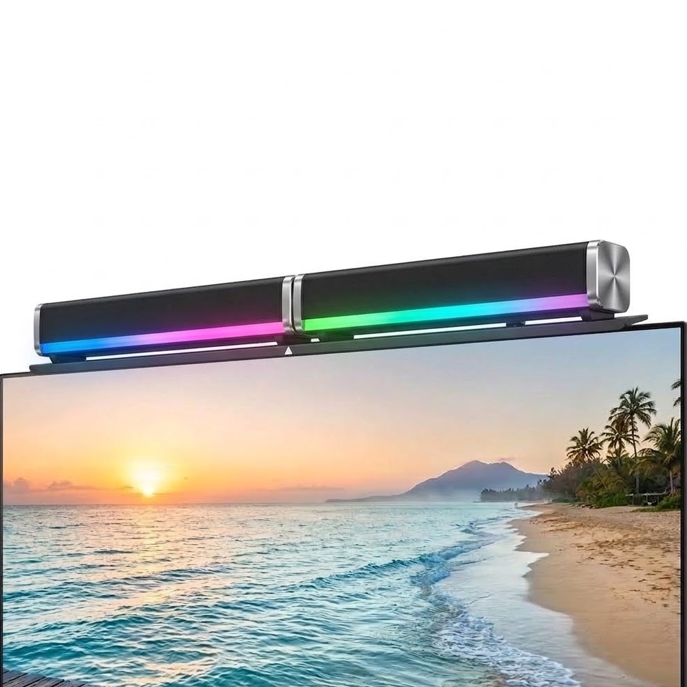 mimax 米覓 無線藍芽劇院/電腦喇叭+無線重低音/RGB LED/電競音響/情境燈效) 含聲霸專用電視螢幕置物架