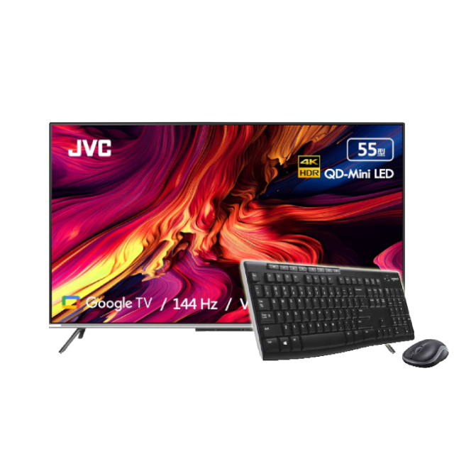 JVC 55吋原生144Hz MiniLed+百分區控光+Google認證4K液晶顯示器 含羅技無線鍵盤滑鼠組 (55XM)