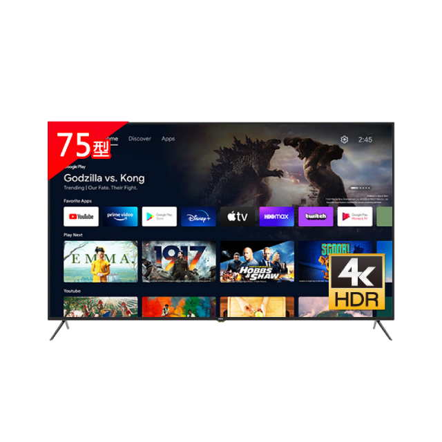 JVC  75吋Google認證4K HDR連網液晶顯示器75M