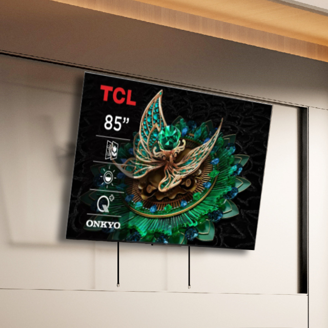 TCL 85型4K 頂級QD-Mini LED 240Hz DLG APPLE認證Google TV智能顯示器 含前推可調角度電視壁掛架 (85C765)