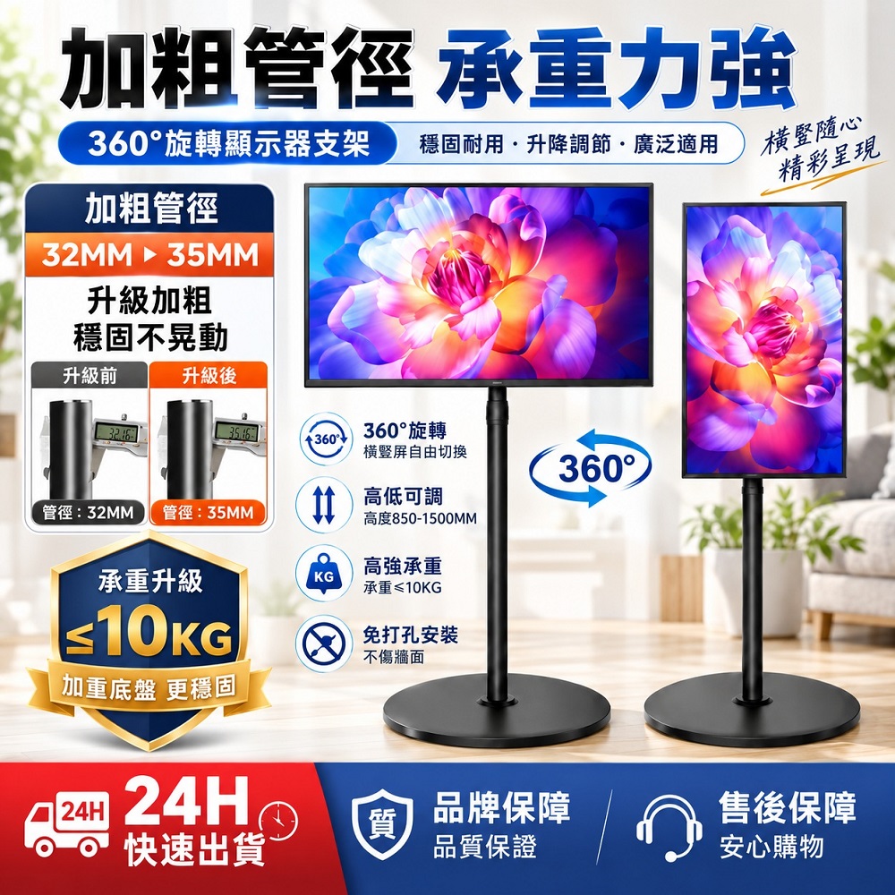匠藝家居 旋轉電視架 螢幕支架 電視支架 電視機架 電視落地架 移動電視架 適用14-30吋 旋鈕調節升降高度