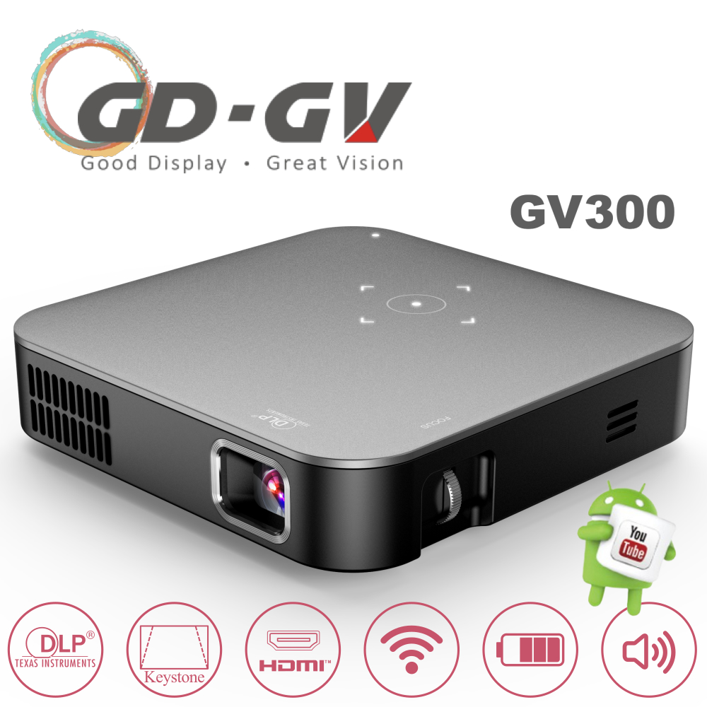  GD · GV GV300無線微型高亮行動投影機-霧面灰(安卓版/3000流明/大容量電池/藍芽飛鼠遙控器)