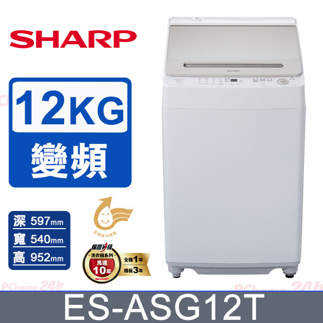 SHARP 夏普 12公斤無孔槽變頻直立洗衣機ES-ASG12T