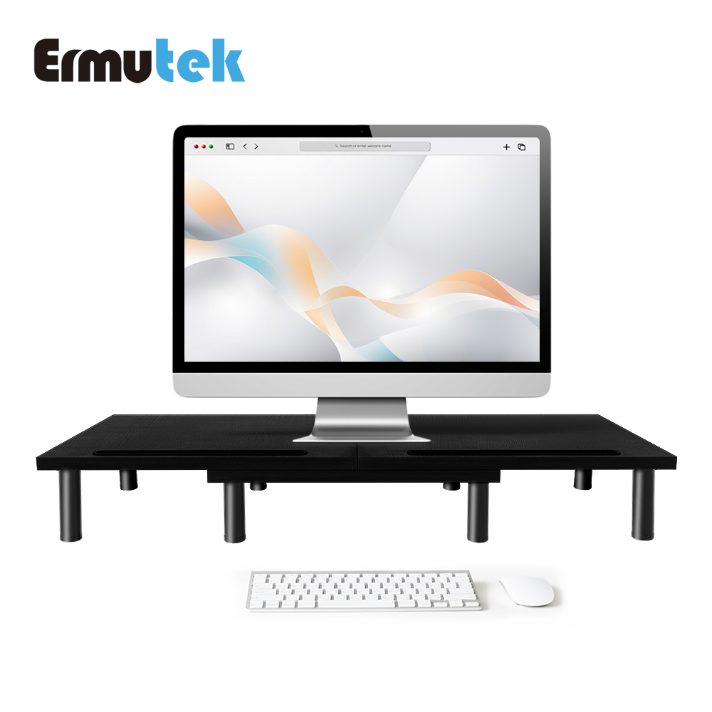 Ermutek 二木科技 簡約風多功能桌上型雙螢幕增高架_三合一設計/隨心調整長度角度 (黑色)