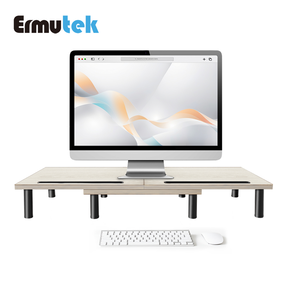 Ermutek 二木科技 簡約風多功能桌上型雙螢幕增高架_三合一設計/隨心調整長度角度 (橡木色)