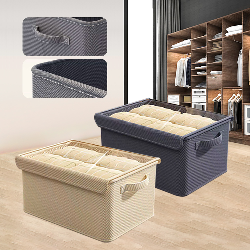 HADER 55L 可折疊透明側翻防塵蓋衣物收納盒 大容量衣服褲子收納袋 搬家整理箱 收納箱 53*33*25cm