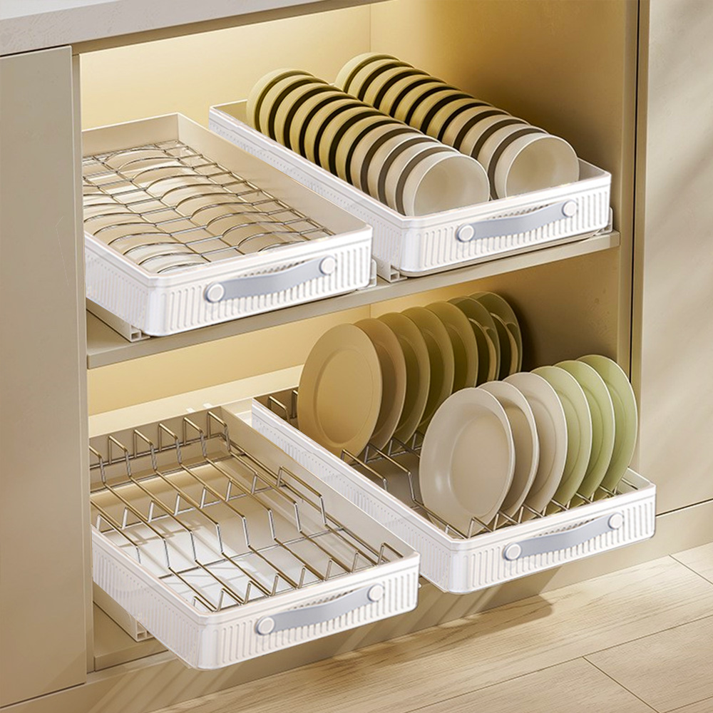 FL生活+ 買二送二-中型款-抽屜式無痕貼金屬滑軌收納盒(櫥櫃拉籃 帶滑軌 夾縫收納盒 A_401*4)