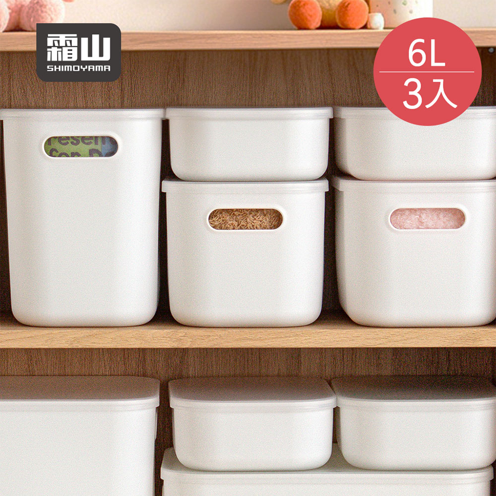 SHIMOYAMA 霜山 簡約風PE收納盒(附蓋)-深型6L-3入
