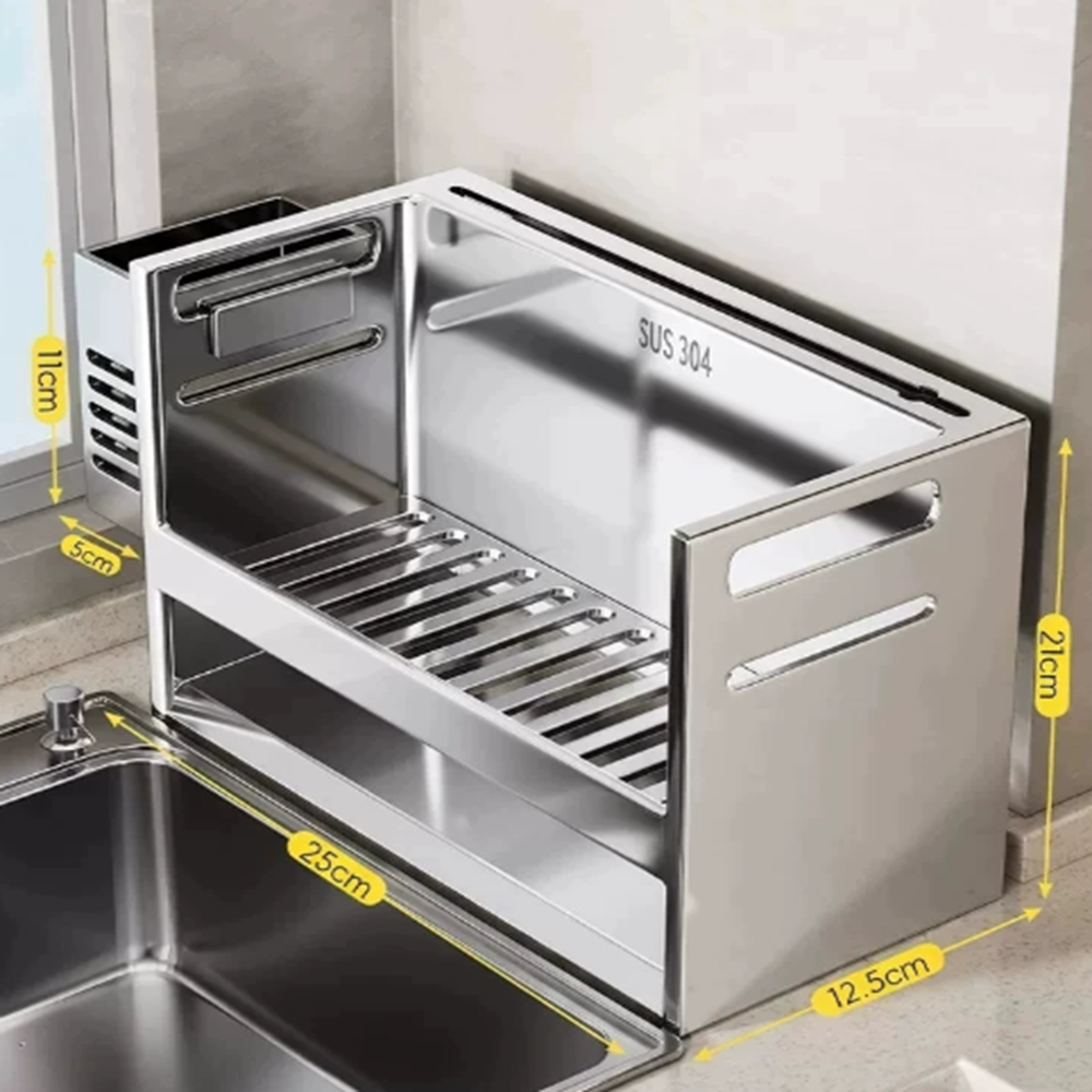 【設彩】廚房不銹鋼瀝水架 25*12*21cm 多功能刀具筷筒一體置物架 水槽瀝水籃(結實穩固 通風瀝水)