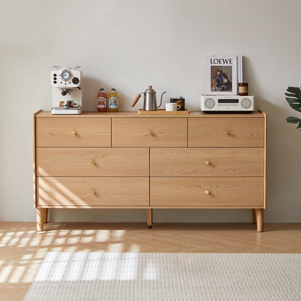 hoi! 好好生活 Linsy溫潤原木風銅質把手高腳七斗櫃1.5M 原木色 UW1E