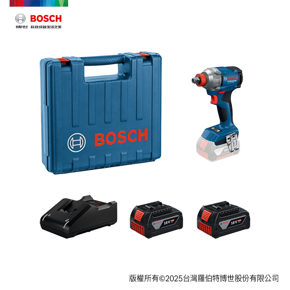 BOSCH 博世 18V 免碳刷衝擊板手/起子機套裝 GDX 18V-285(4.0Ahx2)