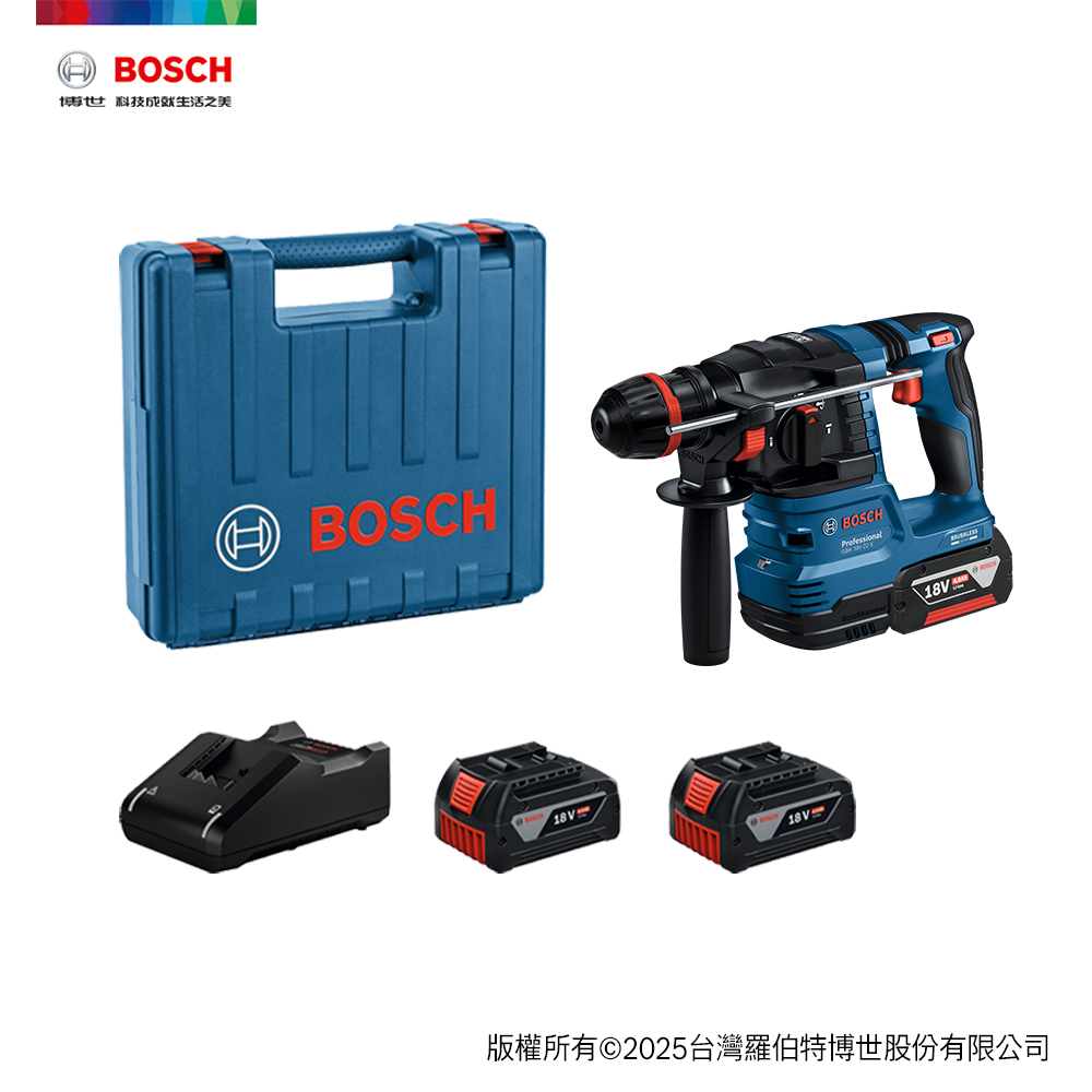 BOSCH 博世 18V 免碳刷通用夾頭鎚鑽 GBH 18V-22 X (4.0Ahx2)