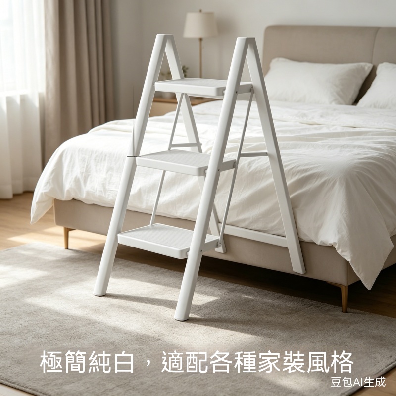 【伊達】極簡純白三步折疊梯 免安裝防滑家用梯 輕便收納室內梯 百搭各種風格
