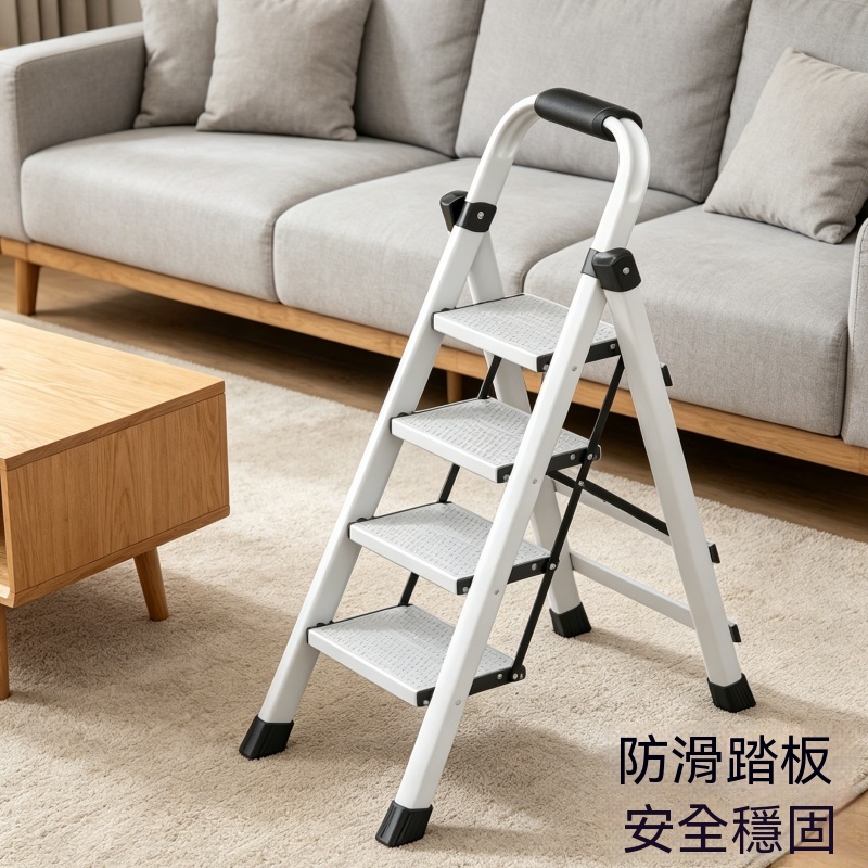 【銳達】折疊家用梯 極簡白配色 防滑踏板+防滑腳墊 居家/書房/衣櫃適用