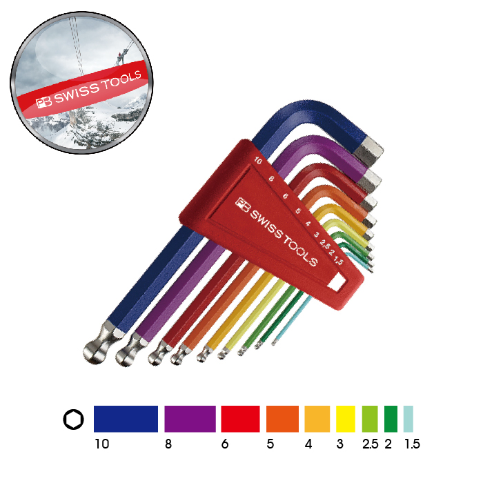 PB SWISS TOOLS 瑞士工具 9件L型短六角球頭扳手 PB 212.H-10 RB CN