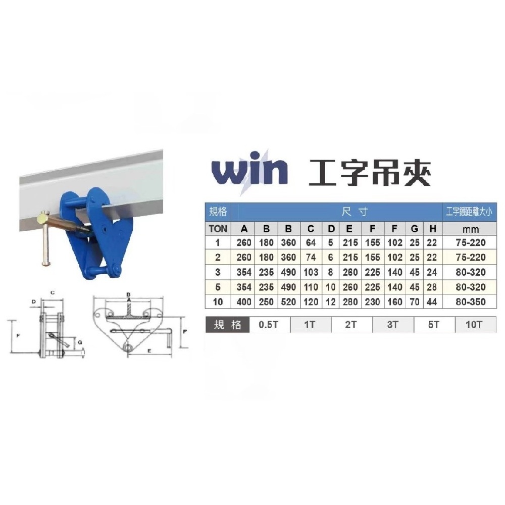WIN五金 WIN 工字吊夾 5T
