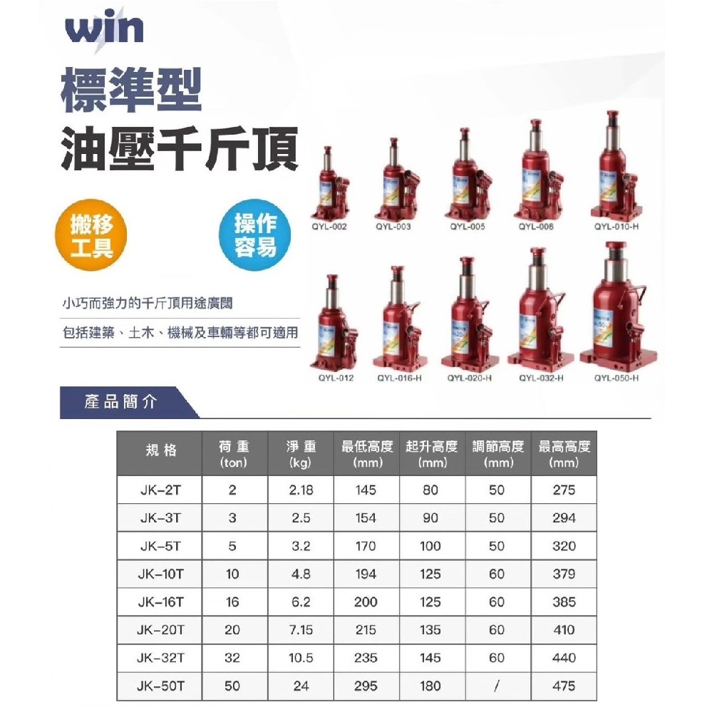 WIN五金 	WIN 標準型千斤頂 10T
