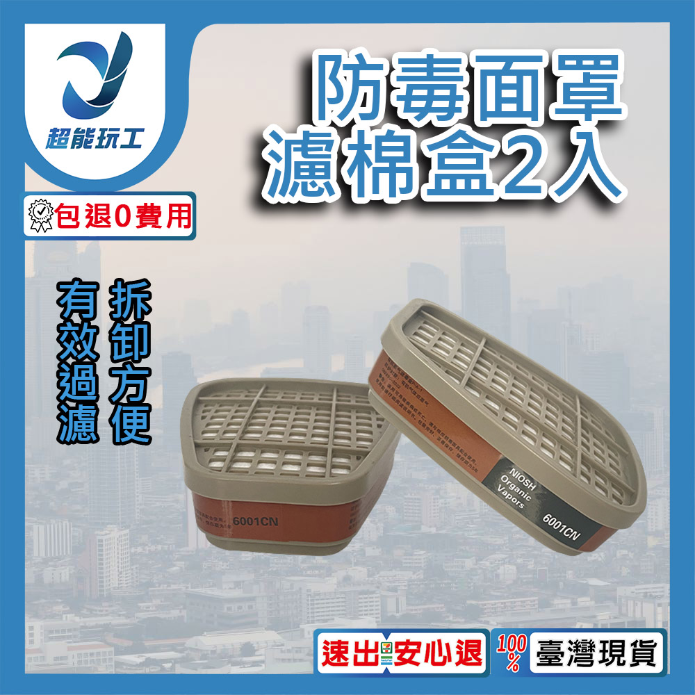  防毒面具配件 濾棉盒2入 防毒面罩 防塵面罩 防霧護目鏡 防飛沫防塵 噴漆 超能玩工 包退0費用