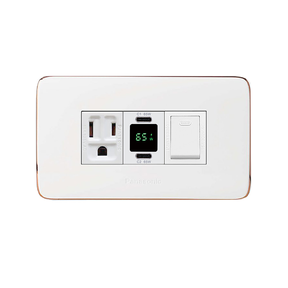 EZ CHARGER 易智快充 國際牌 Panasonic Risna面板-磐石65W USB(C+C)+國際牌AC插座+開關