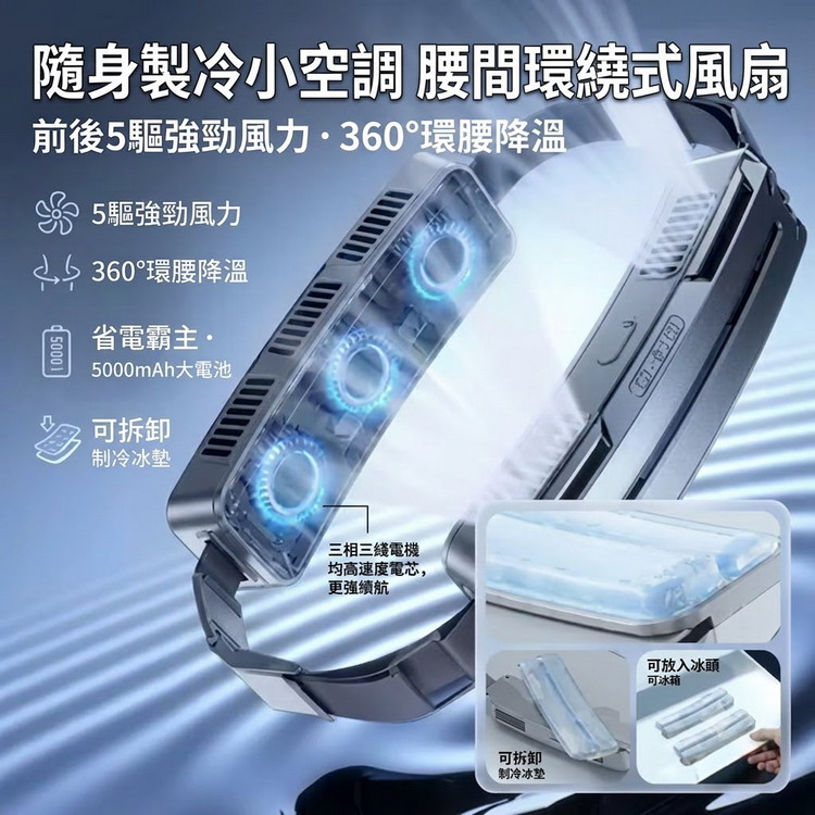 隨身製冷小空調腰間環繞式風扇