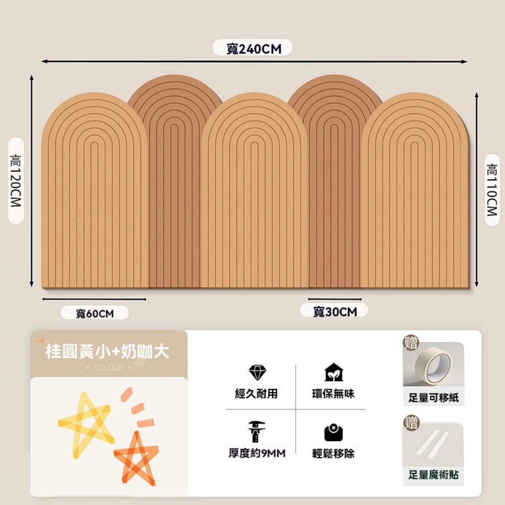 【匠心】拱門毛氈牆貼 臥室床頭牆貼 波浪造型防撞設計 自粘免打孔 高120cm*240cm寬(單張寬60CM)