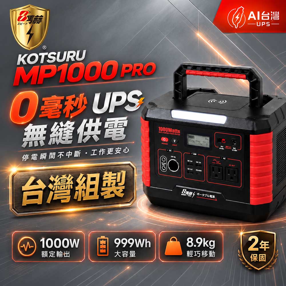KOTSURU 8馬赫 MP1000 Pro手提式儲能電源|1000W/999Wh/0毫秒UPS